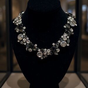Elegant Black and Silver Tone Crystal Necklace